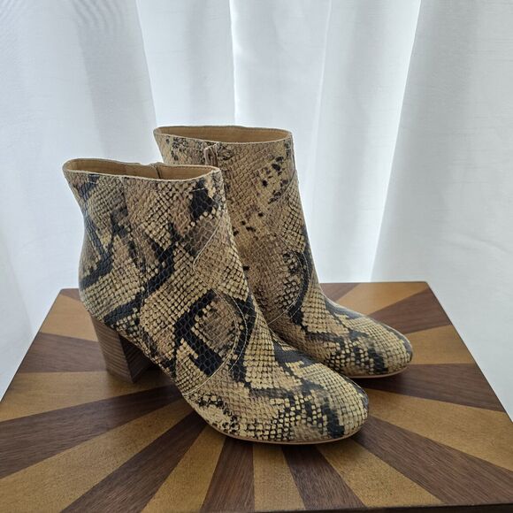 Lucky Brand Sheirin Ankle Boots Booties US 6.5 Womens Snakeskin Leather Zip Up - Picture 2 of 12